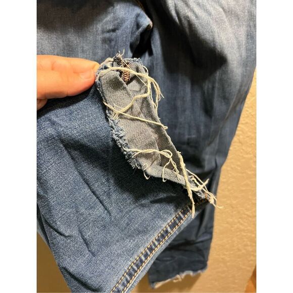 Express Stretch Barely Boot Mid Rise Jeans Woman’s Size 18R Frayed Bottoms - Picture 11 of 13